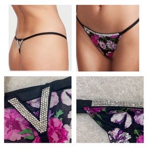 Victoria’s Secret Floral Rhinestone Bombshell Shine V-string Panty Small